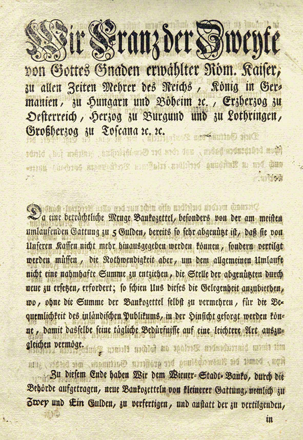 Bancozettel Wiener Währung Franz der Zweite